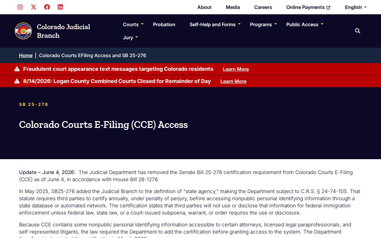Morgan County civil docket Colorado Courts E-Filing access update
