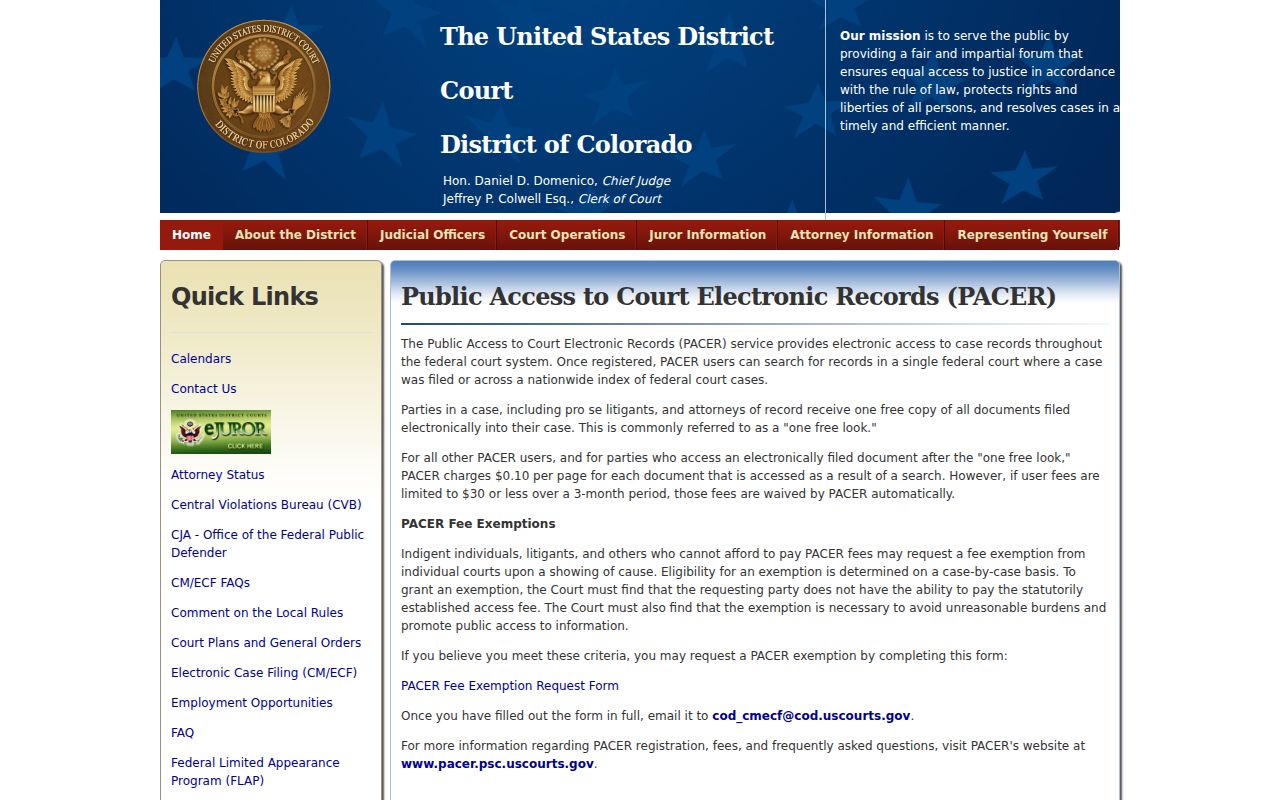 Morgan County federal court records District of Colorado PACER guidance