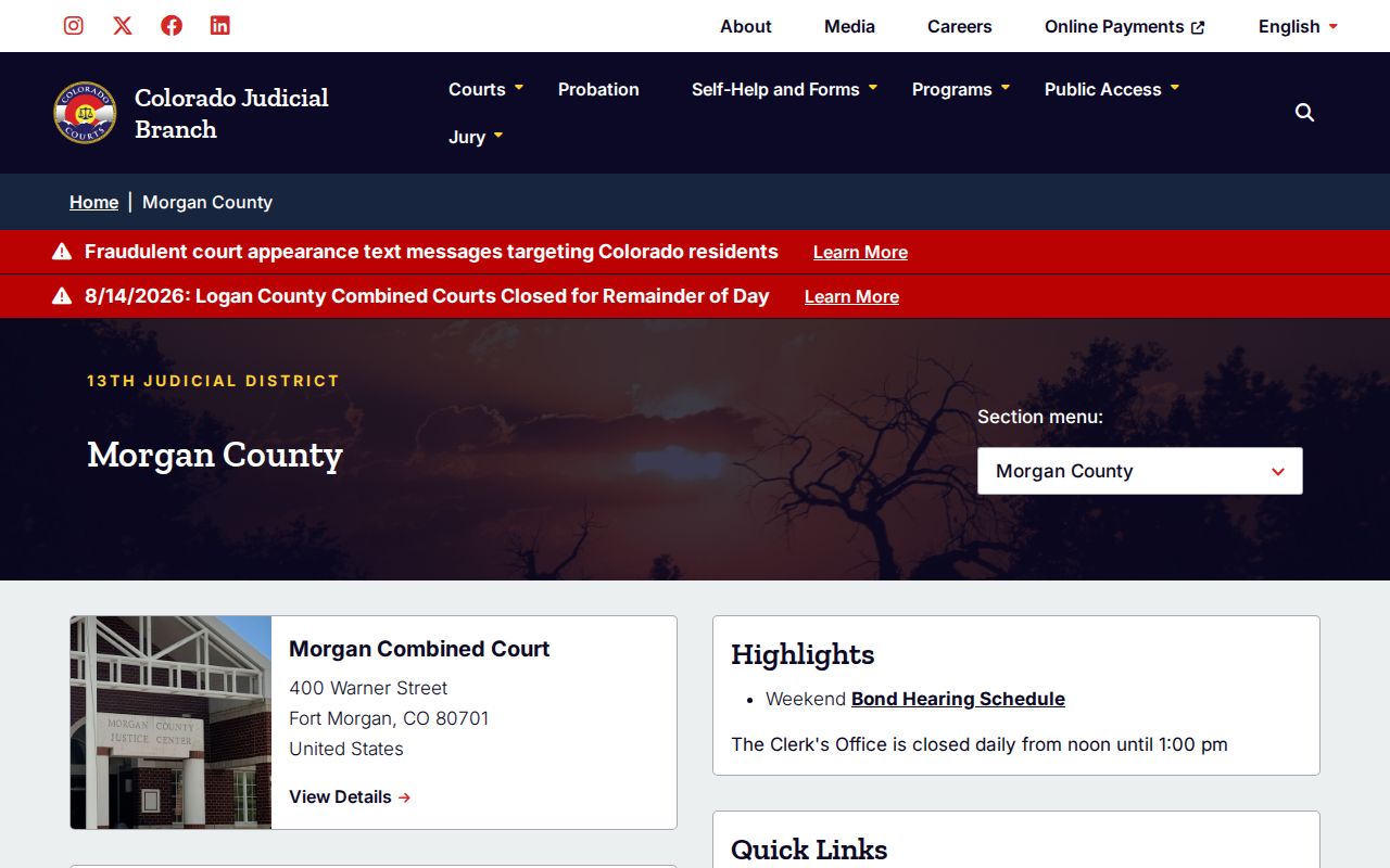 Morgan County court docket and Combined Court information page